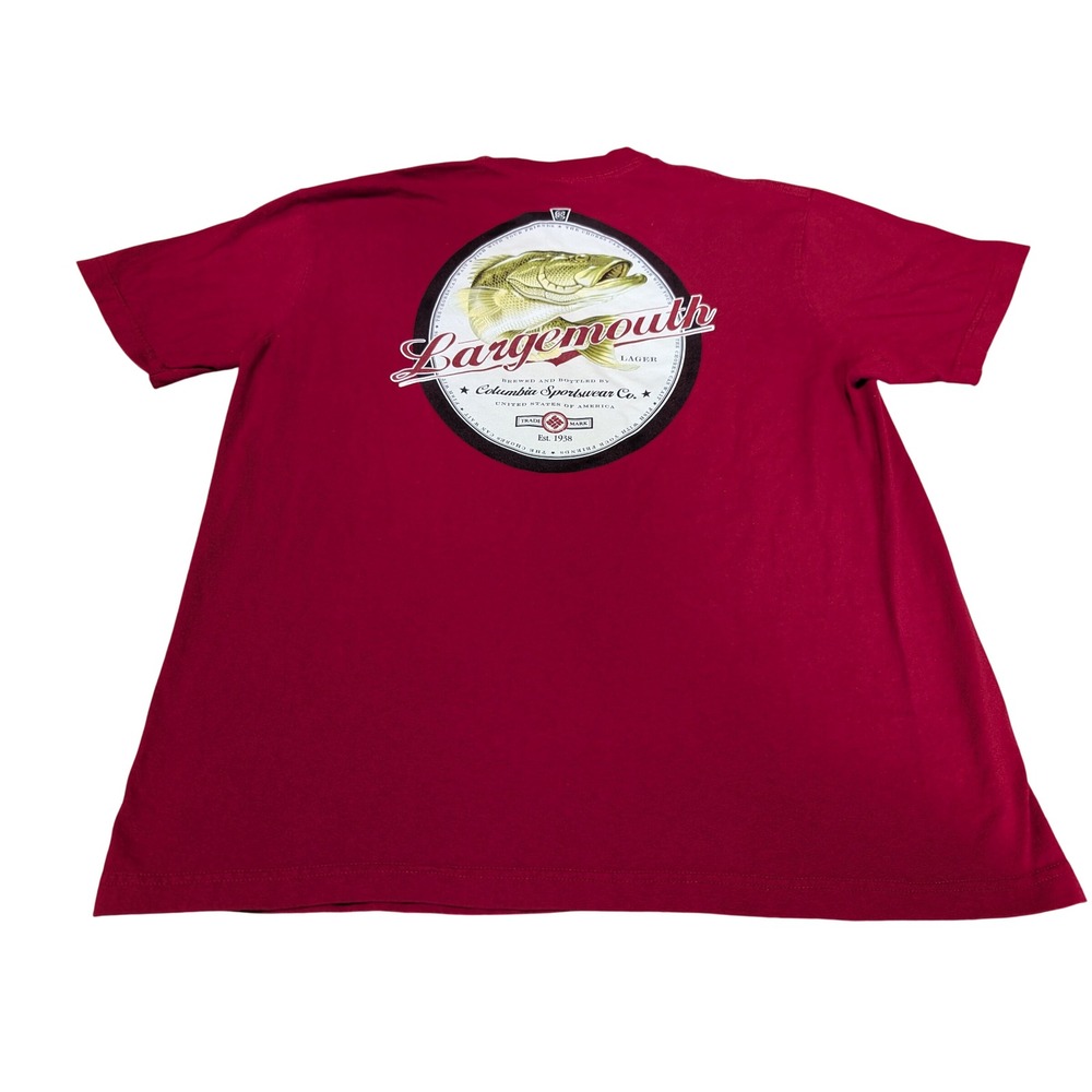 Columbia T-Shirt Men Large Red Largemouth Lager Bass Fishing Graphic Tee Outdoor